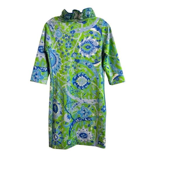 Gretchen Scott Ruffle Neck Dress in Magic Carpet Green Blue Floral Size XS - Picture 2 of 6